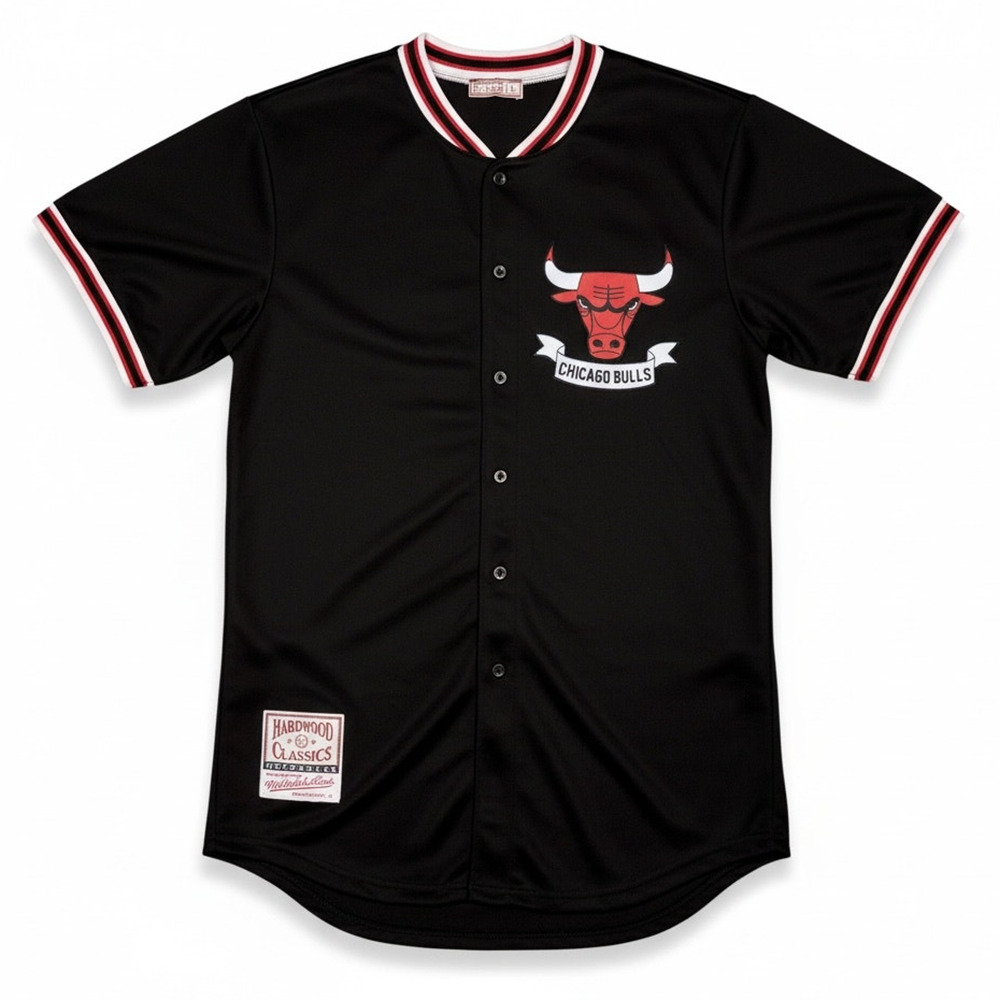 NBA Chicago Bulls Men's Large Black Baseball Jersey Button Up Star Hardwood